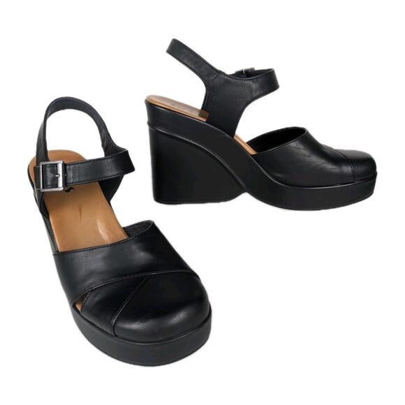 KORKS Black Babette Wedge Heeled Closed Toe Sandals Ankle Strap Women's 11 - Picture 1 of 9